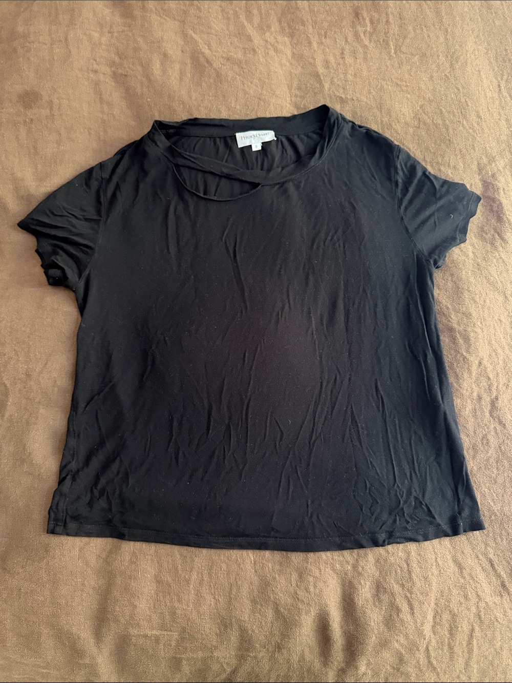 Privacy Please Black Short Sleeve Tee with Neck Cutout